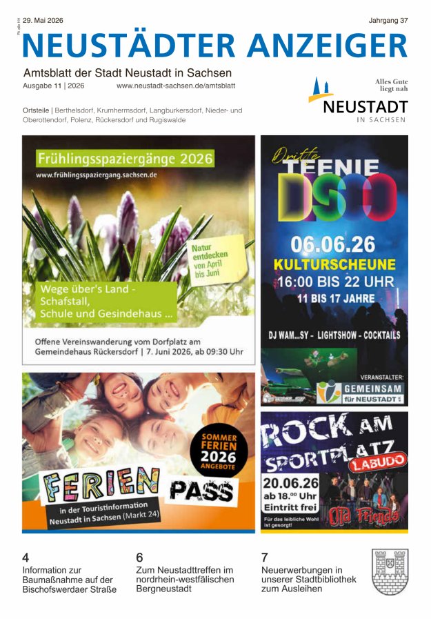 Neustädter Anzeiger - Amts- und Heimatblatt der Stadt Neustadt in Sachsen Titelblatt 11/2026