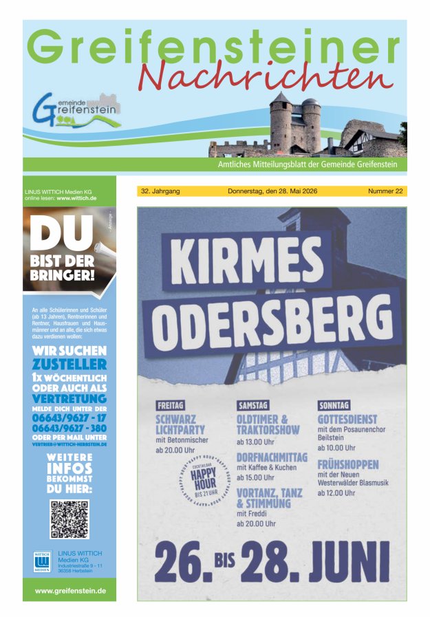Mitteilungsblatt der Gemeinde Greifenstein Titelblatt 22/2026