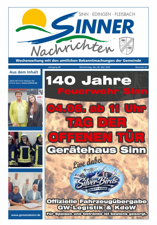 Sinner Nachrichten Titelblatt 22/2026