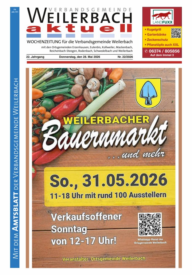 Verbandsgemeinde Weilerbach aktuell Titelblatt 22/2026