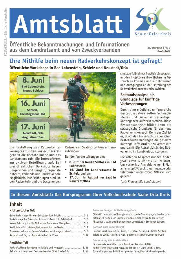 Amtsblatt des Saale-Orla-Kreises Titelblatt 05/2026