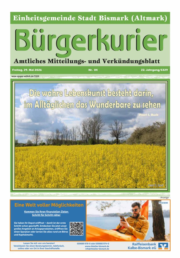 Bürgerkurier der Einheitsgemeinde Stadt Bismark (Altmark) Titelblatt 04/2026