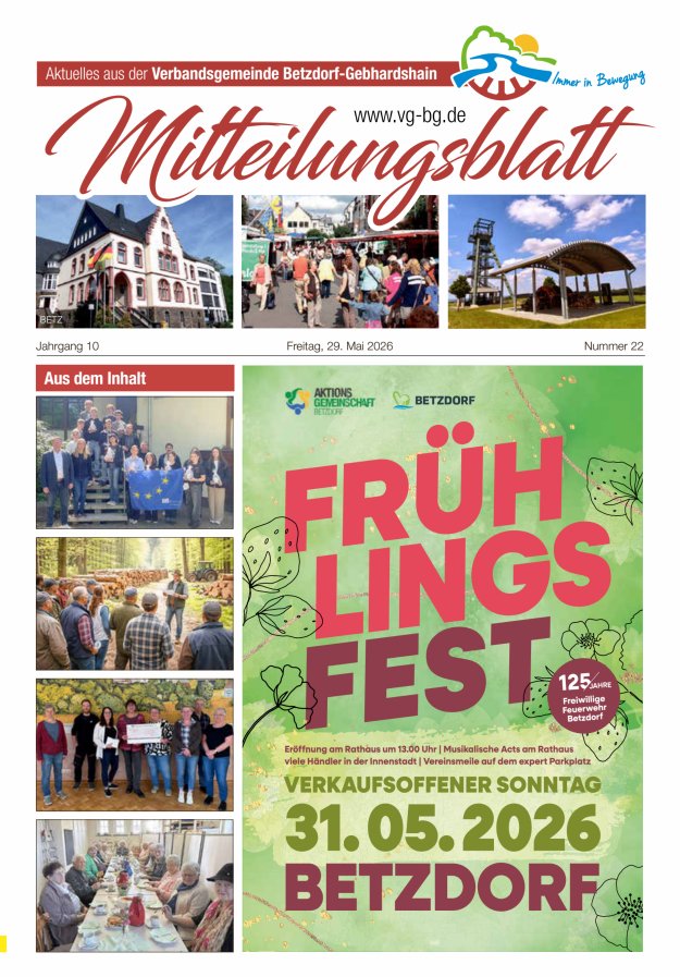 Aktuelles aus der VG Betzdorf-Gebhardshain, Ausgabe Betzdorf Titelblatt 22/2026