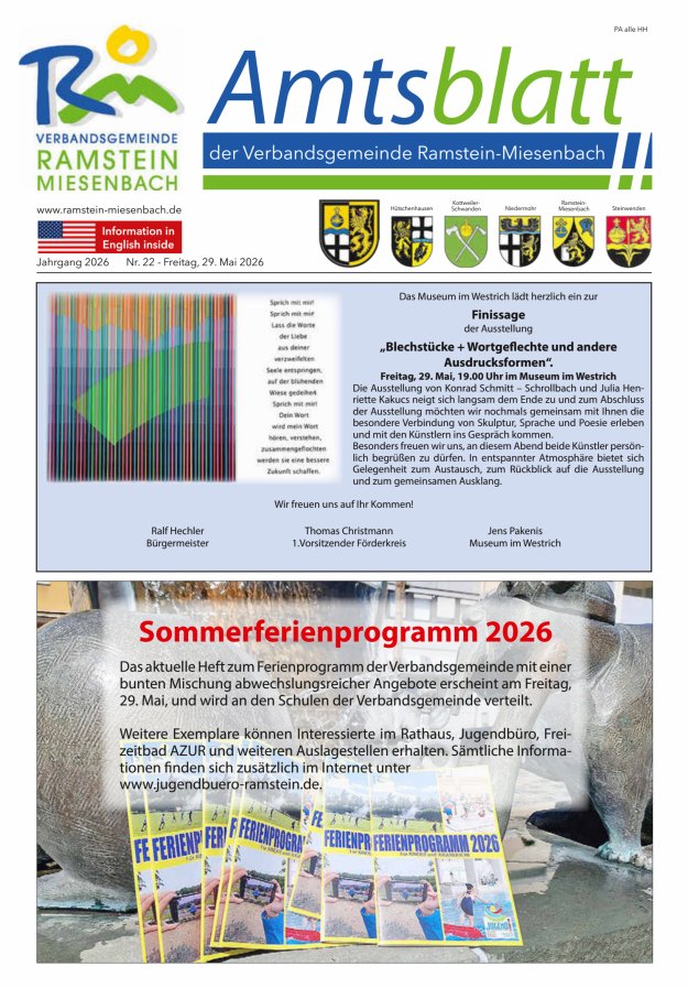 Amtsblatt VG Ramstein-Miesenbach Titelblatt 22/2026