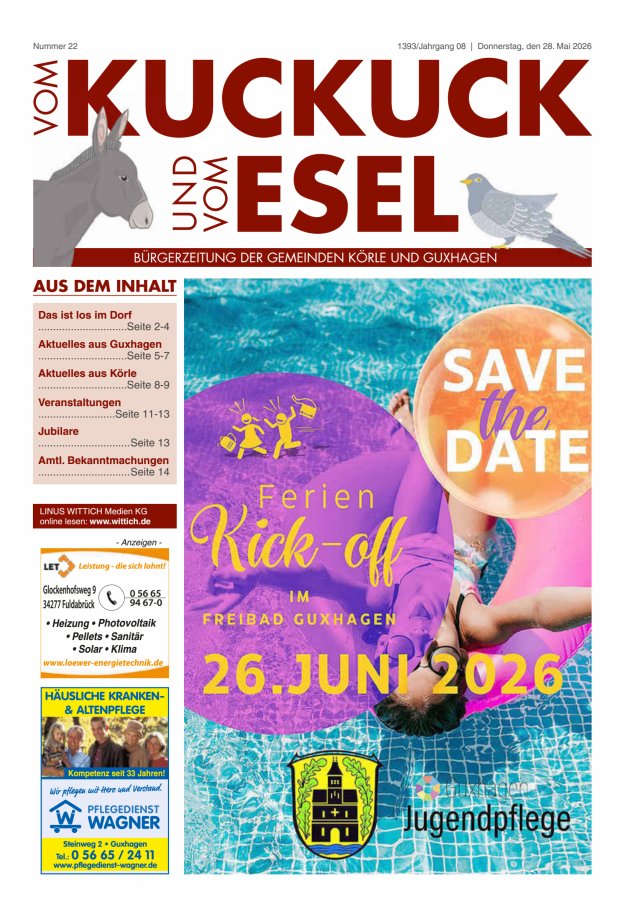Vom Kuckuck und Esel (Guxhagen-Körle) Titelblatt 22/2026