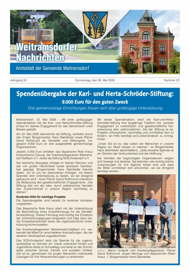 Weitramsdorfer Nachrichten Titelblatt 22/2026