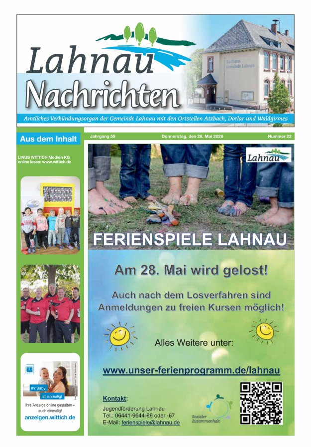 Lahnau Nachrichten Titelblatt 22/2026