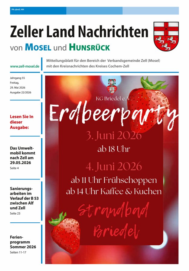 Zeller Land Nachrichten Titelblatt 22/2026