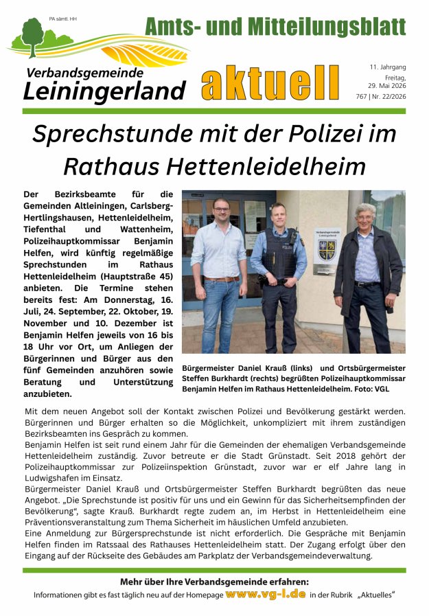 VG Leiningerland aktuell Titelblatt 22/2026