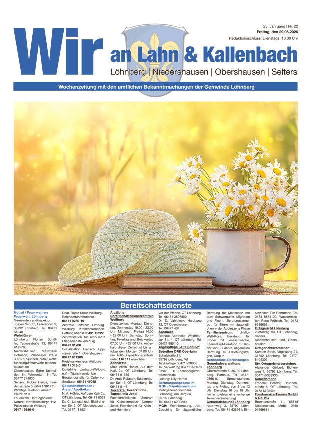 Amtliches Mitteilungsblatt der Gemeinde Löhnberg Titelblatt 22/2026