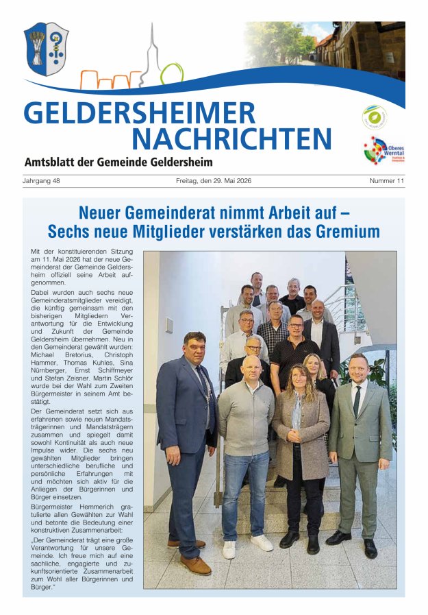 Geldersheimer Nachrichten Amtsblatt der Gemeinde Geldersheim Titelblatt 11/2026