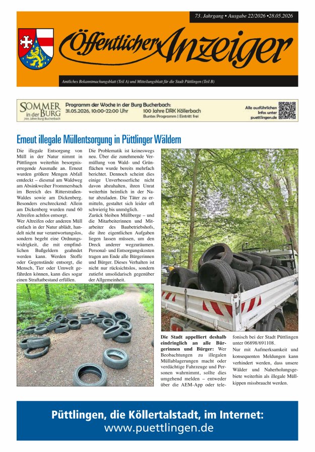 Öffentlicher Anzeiger - Stadt Püttlingen Titelblatt 22/2026