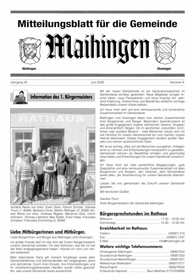 Mitteilungsblatt für die Gemeinde Maihingen Titelblatt 06/2026