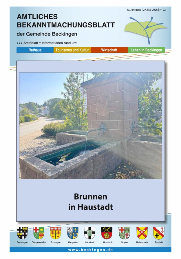Amtsblatt Beckingen Titelblatt 22/2026