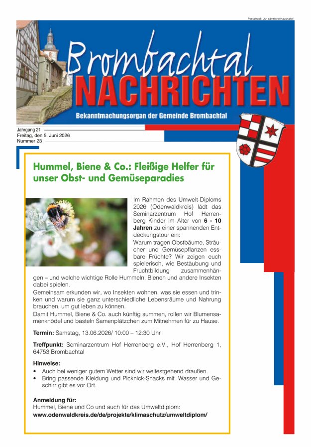 Brombachtal-Nachrichten Amtsblatt der Gemeinde Brombachtal Titelblatt 23/2026