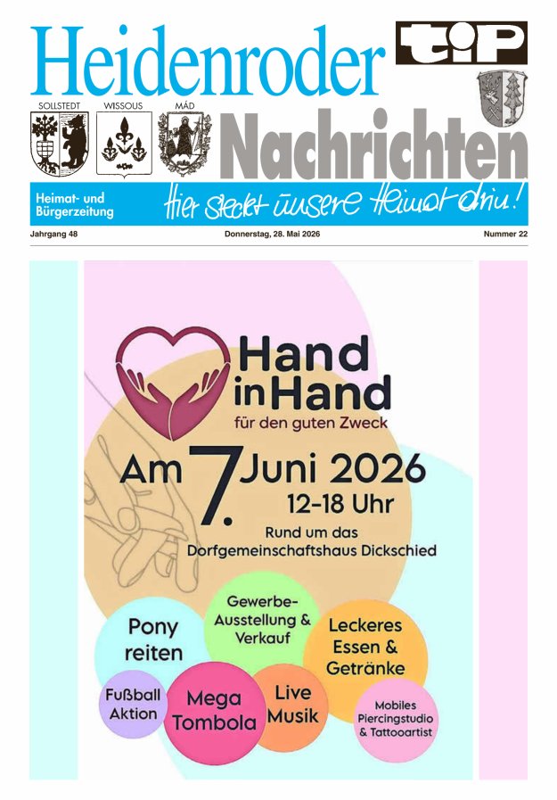 "tip" Heidenroder Nachrichten Titelblatt 22/2026