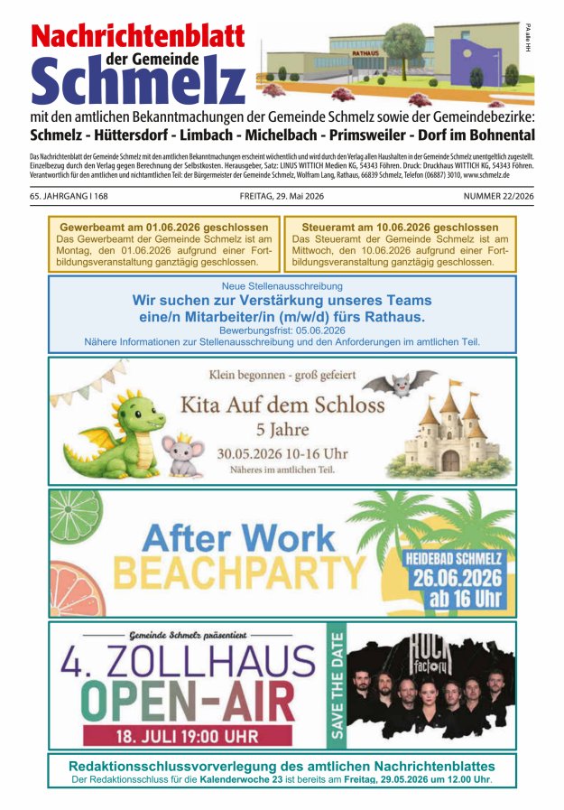 Nachrichtenblatt Schmelz Titelblatt 22/2026