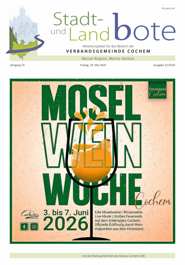 Stadt- und Landbote VG Cochem Titelblatt 22/2026