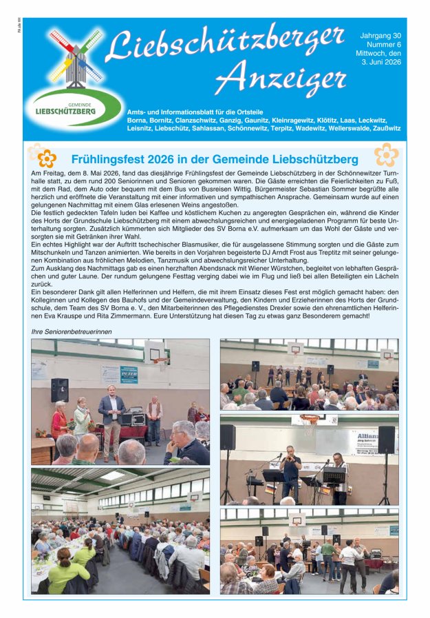 Liebschützberger Anzeiger - Amts- und Informationsblatt Titelblatt 06/2026