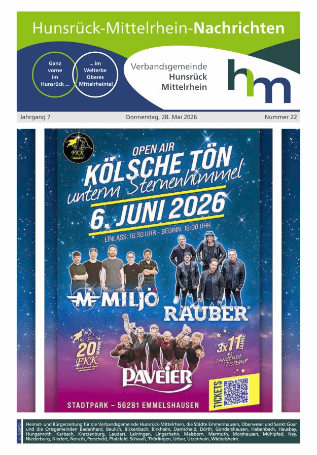 Hunsrück-Mittelrhein Nachrichten Ausgabe St Goar Oberwesel Titelblatt 21/2026