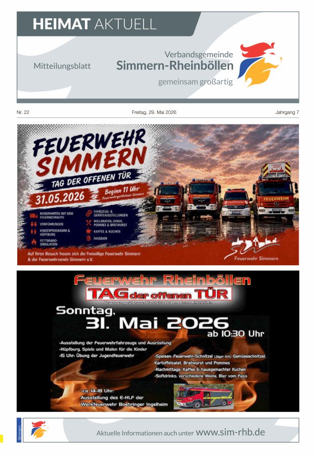 Heimat Aktuell - Mitteilungsbl der VG Simmern-Rheinböllen Ausg Simmern Titelblatt 22/2026