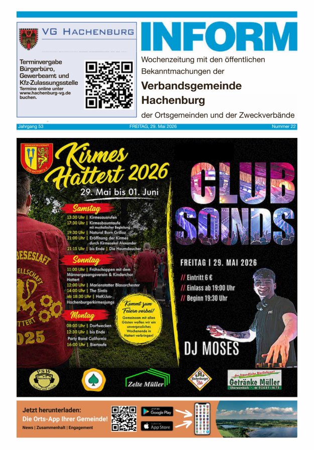 INFORM - Wochenzeitung der Verbandsgemeinde Hachenburg Titelblatt 22/2026