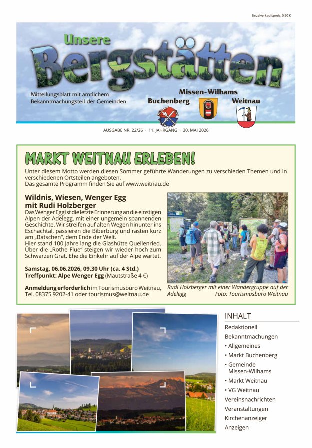 Unsere Bergstätten Mitteilungsblatt mit amtlichem Bekanntmachungsteil Titelblatt 22/2026