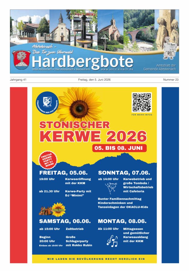 Hardbergbote - Mitteilungsblatt der Gemeinde Abtsteinach Titelblatt 23/2026