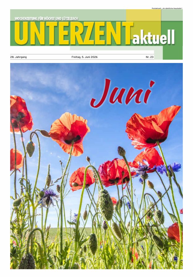 Unterzent aktuell Wochenzeitung für Höchst und Lützelbach Titelblatt 23/2026