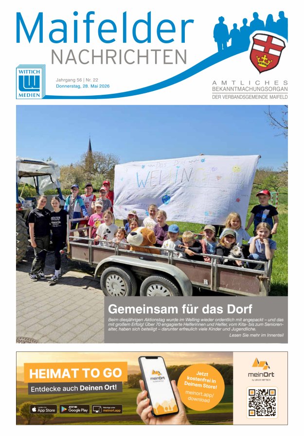 Maifelder Nachrichten - Wochenzeitung der Verbandsgemeinde Maifeld Titelblatt 22/2026