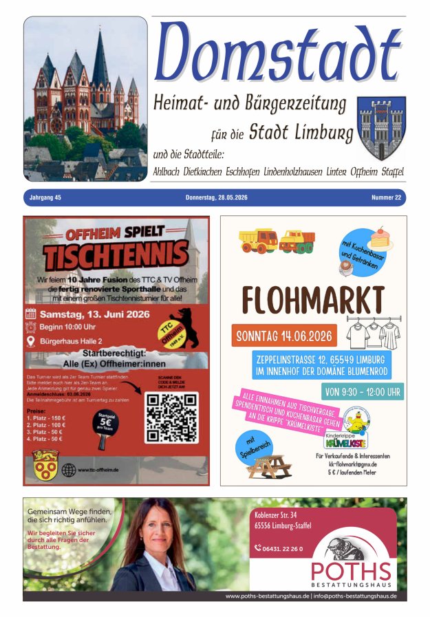 Domstadt - Heimat- und Bürgerzeitung für die Stadt Limburg Titelblatt 22/2026