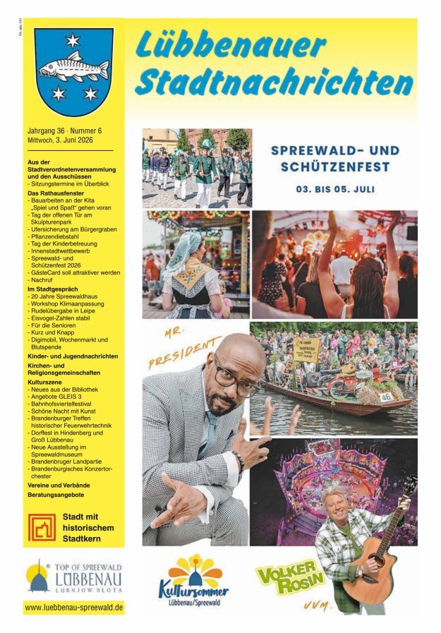 Lübbenauer Stadtnachrichten – Amtsblatt für die Stadt Lübbenau/Spreewald Titelblatt 06/2026