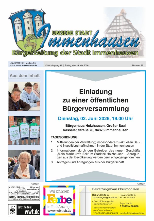 Unsere Stadt Immenhausen Titelblatt 22/2026