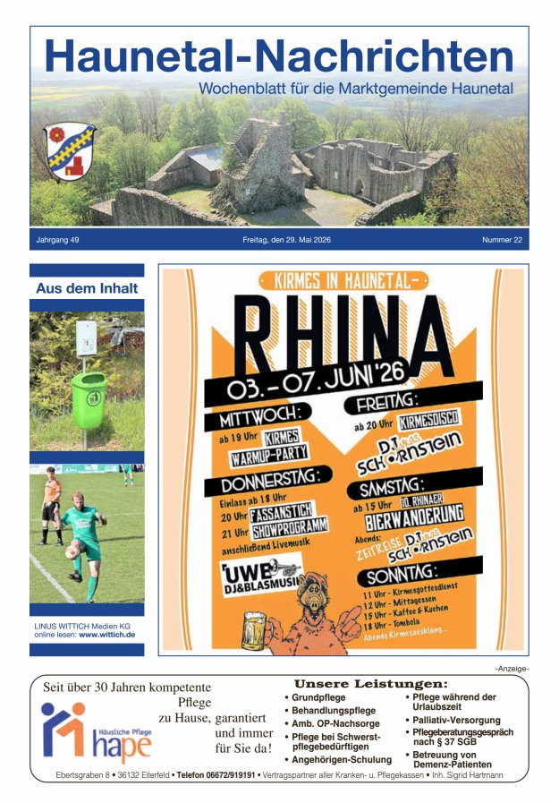 Haunetal-Nachrichten Titelblatt 22/2026