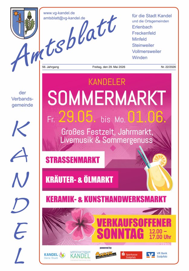 Amtsblatt VG Kandel Titelblatt 22/2026
