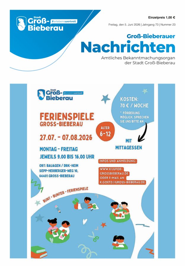 Groß-Bieberauer Nachrichten Titelblatt 23/2026