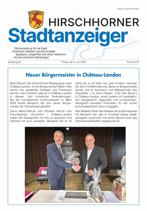 Hirschhorner Stadtanzeiger Titelblatt 23/2026