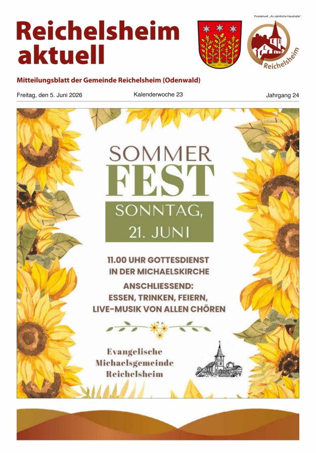 Reichelsheim aktuell - Amtsblatt der Gemeinde Reichelsheim(Odenwald) Titelblatt 23/2026
