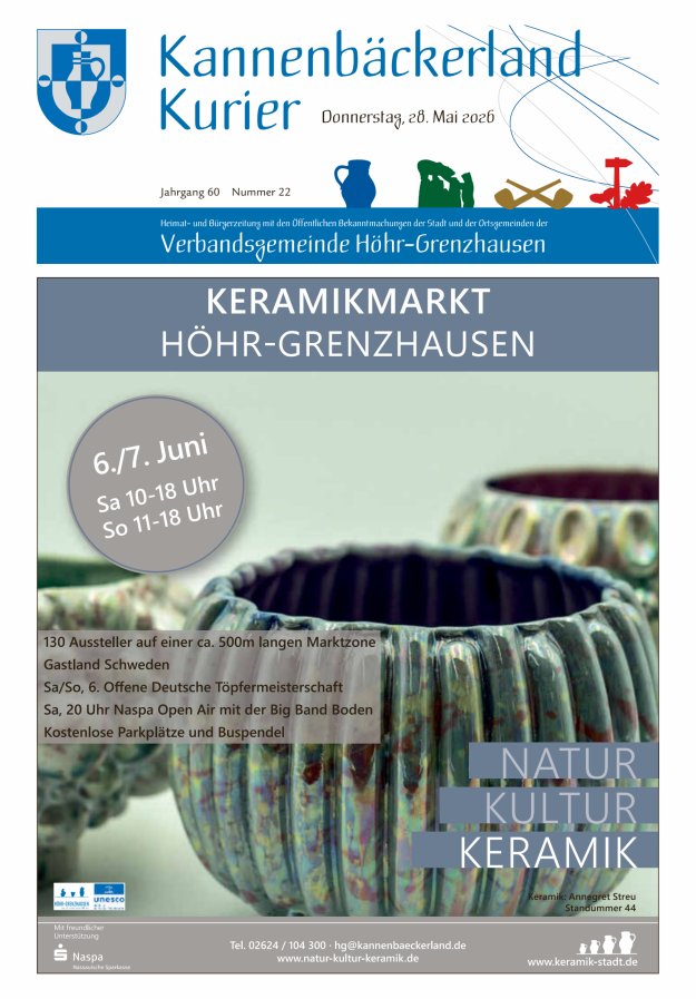 Kannenbäckerland-Kurier Verbandsgemeinde Höhr-Grenzhausen Titelblatt 22/2026