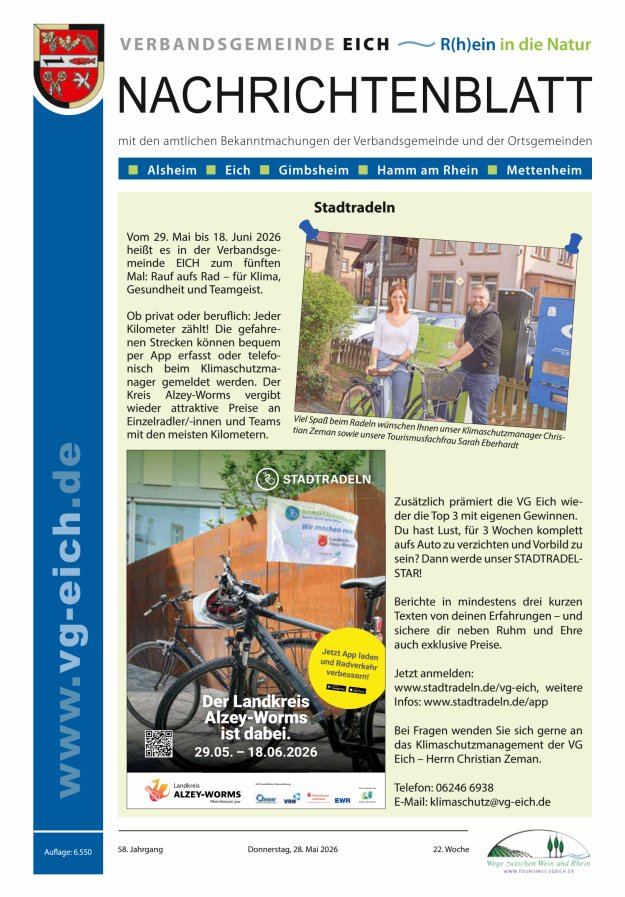 Nachrichtenblatt der VG Eich Titelblatt 22/2026