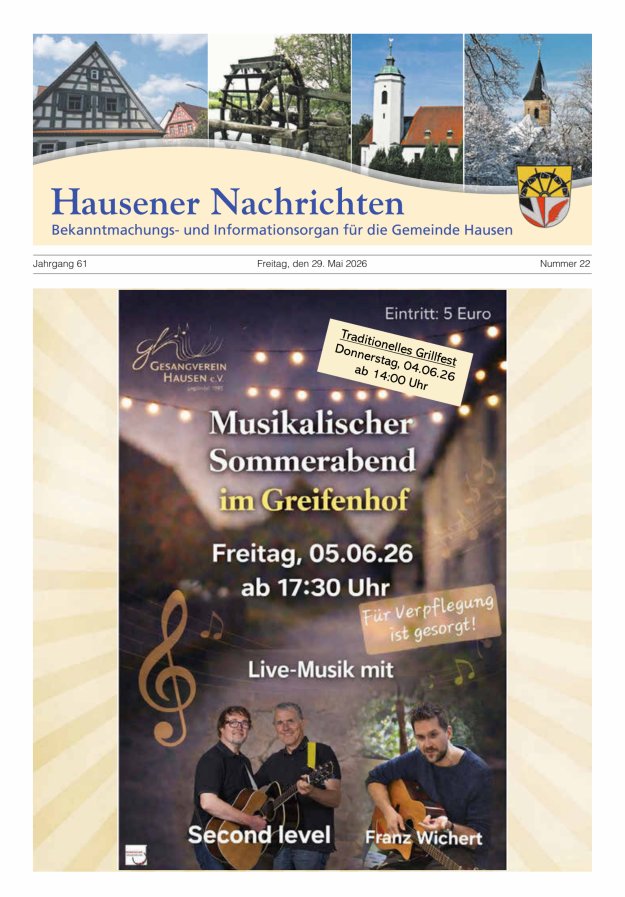 Hausener Nachrichten Titelblatt 22/2026