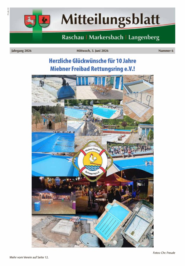 Mitteilungsblatt der Gemeinde Raschau-Markersbach Titelblatt 06/2026