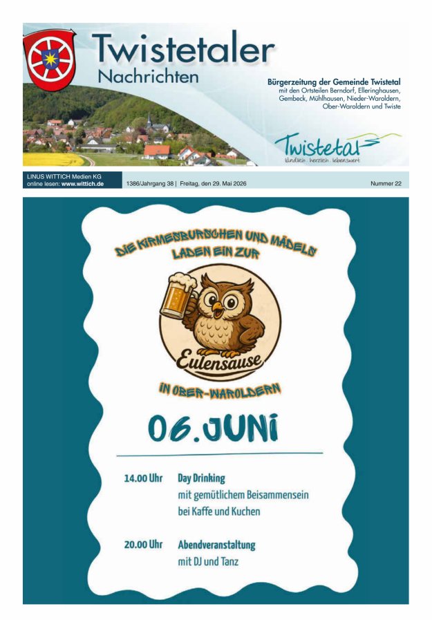 Twistetaler Nachrichten Titelblatt 22/2026