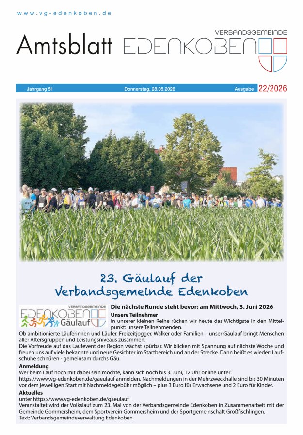 Amtsblatt VG Edenkoben Titelblatt 22/2026