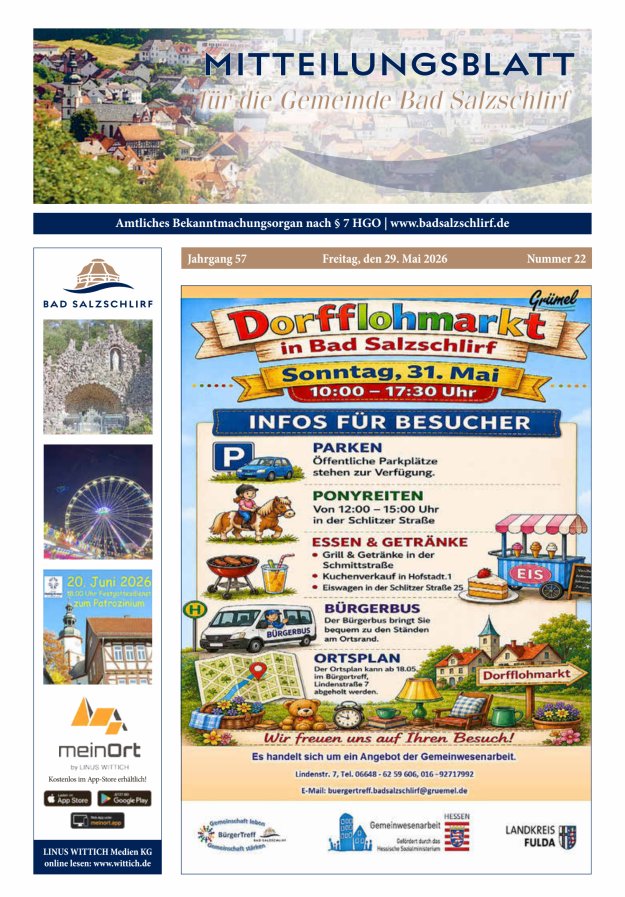 Amtliches Bekanntmachungsorgan der Gemeinde Bad Salzschlirf Titelblatt 22/2026