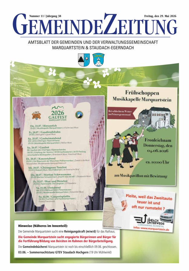 Marquartsteiner und Staudach-Egerndacher Nachrichten Titelblatt 11/2026
