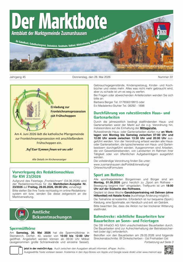 Zusmarshausen - Der Marktbote Titelblatt 22/2026