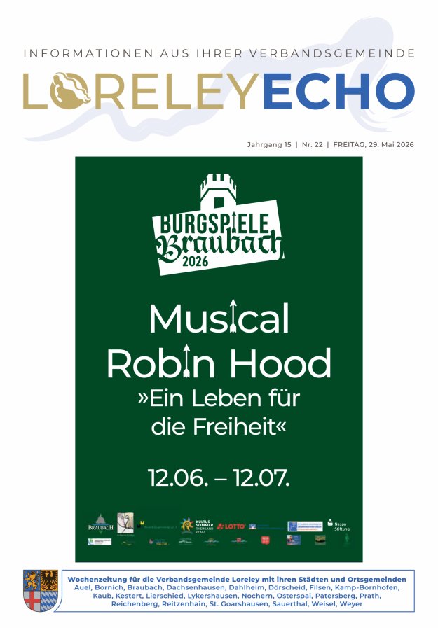 Loreley-Echo - Mitteilungsblatt der Verbandsgemeinde Loreley Titelblatt 22/2026