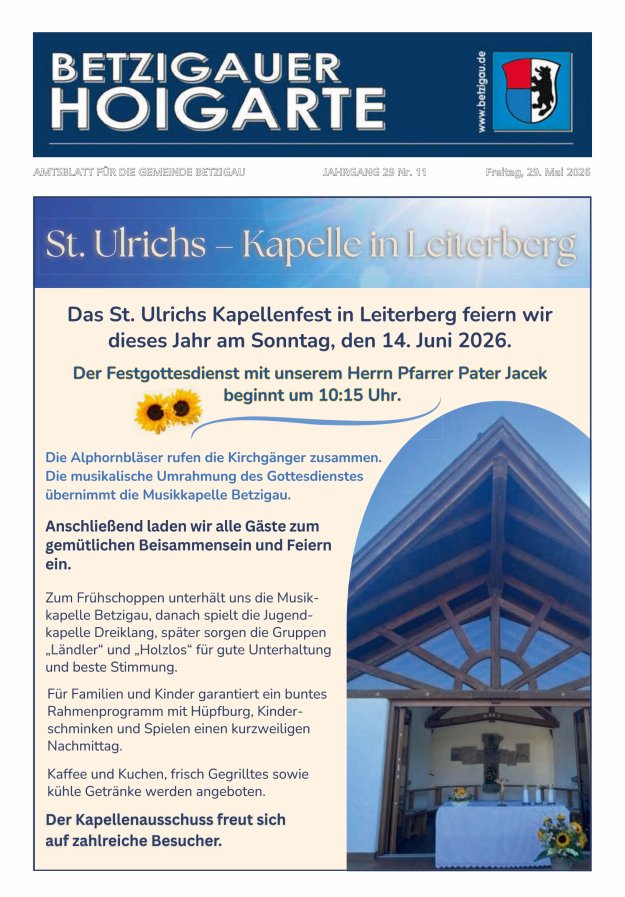 Betzigauer Hoigarte Amtsblatt der Gemeinde Betzigau Titelblatt 11/2026