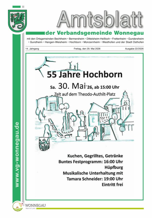 Amtsblatt VG Wonnegau Titelblatt 22/2026